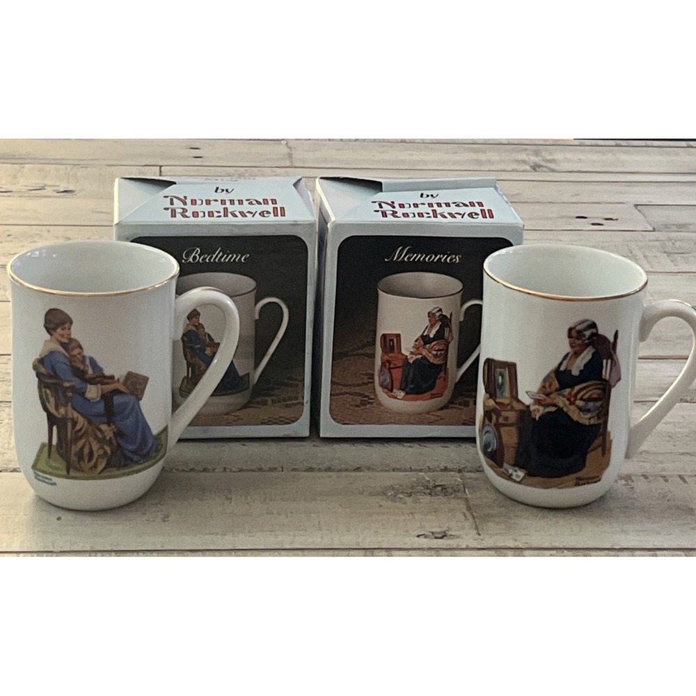 Norman Rockwell Vintage Collectible Mugs - Memories and Bedtime New In the Box